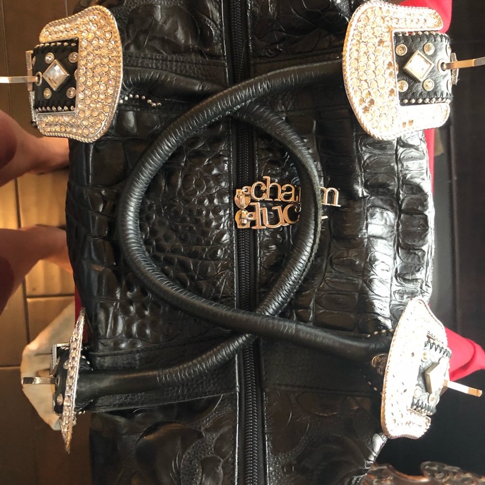 Charm & Luck Leather Handbag w/Swarovski crystals.
